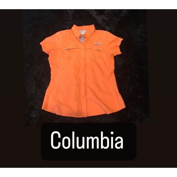COLUMBIA Omni shade PFG orange shirt tee top women’s M - Picture 1 of 7